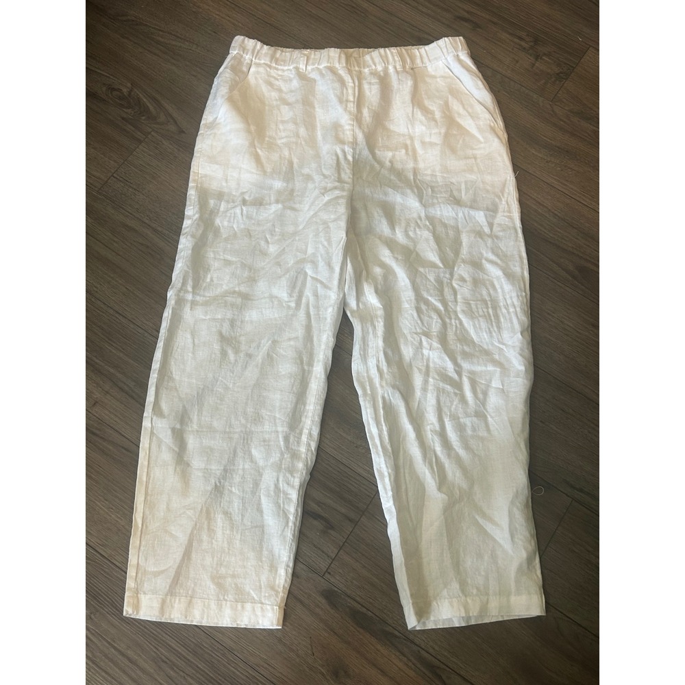 Quince 100% Linen Pull-On Cropped Pants White Elastic Waist Size Large - Picture 3 of 4